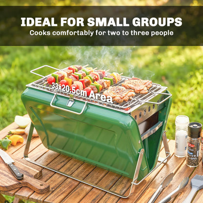 Charcoal BBQ Grill Portable with Tilting Grate Dark Green