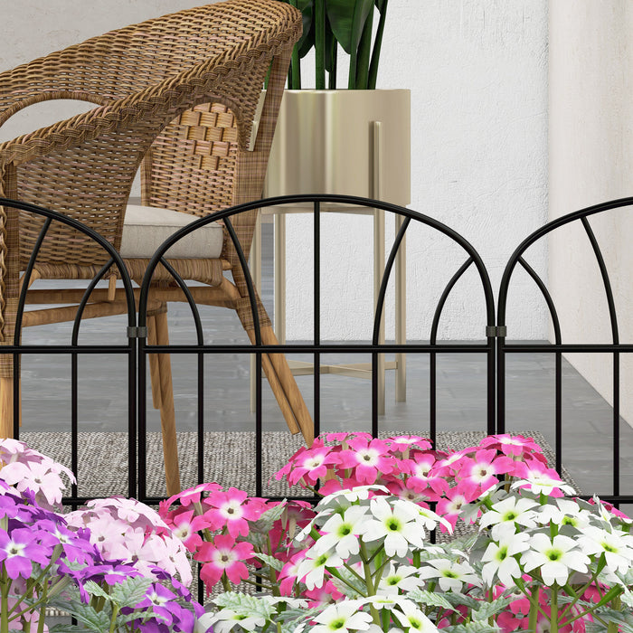 Metal Decorative Outdoor Picket Fence Panels Set of 8, Black