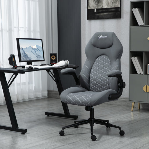 Home Office Desk Chair, Computer Chair with Flip Up Armrests, Swivel Seat and Tilt Function, Grey