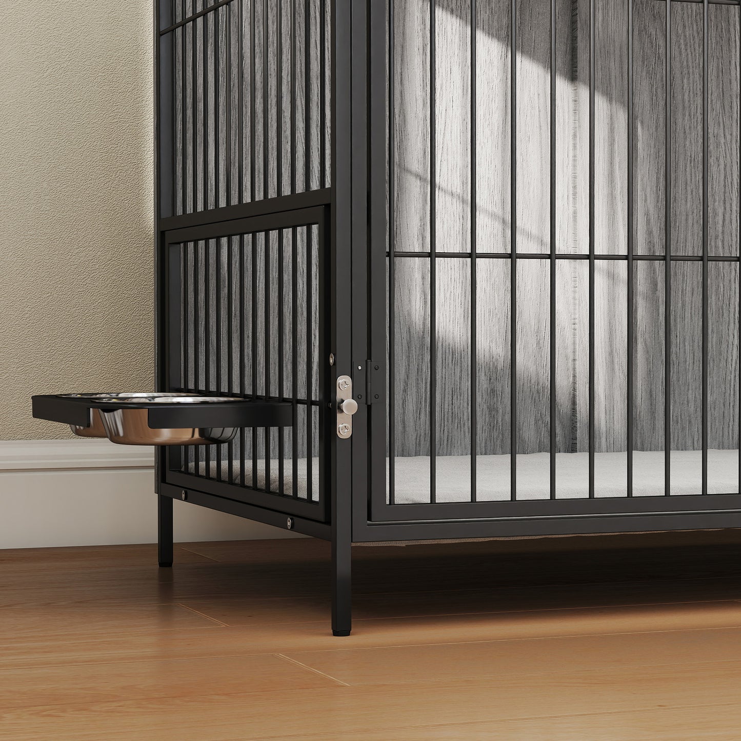 Dog Crate Furniture with Rotating Bowl Holder for Large Dogs, Grey