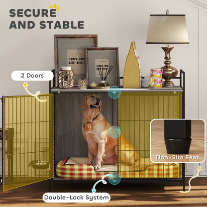 Dog Crate Furniture with Rotating Bowl Holder for Large Dogs, Grey