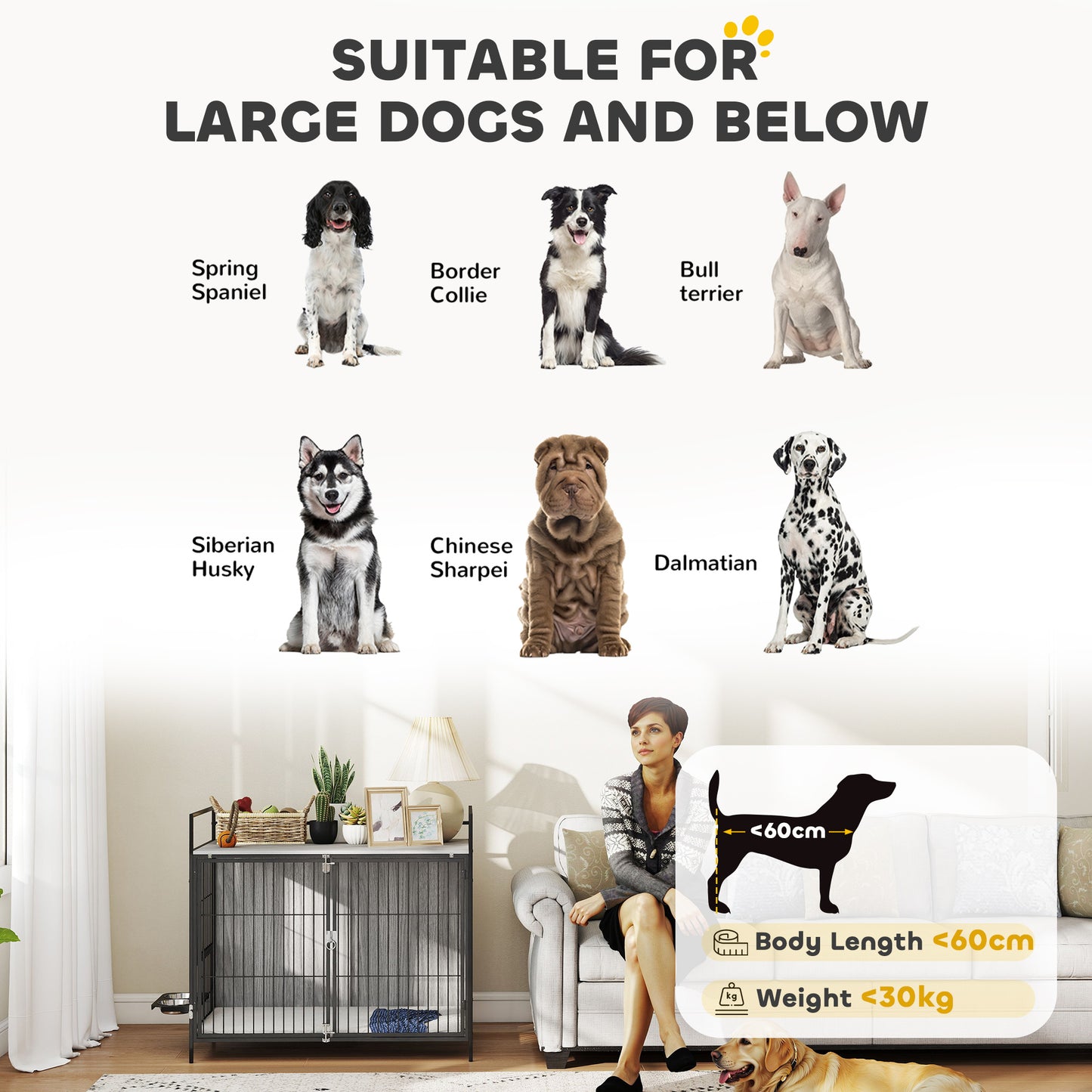 Dog Crate Furniture with Rotating Bowl Holder for Large Dogs, Grey