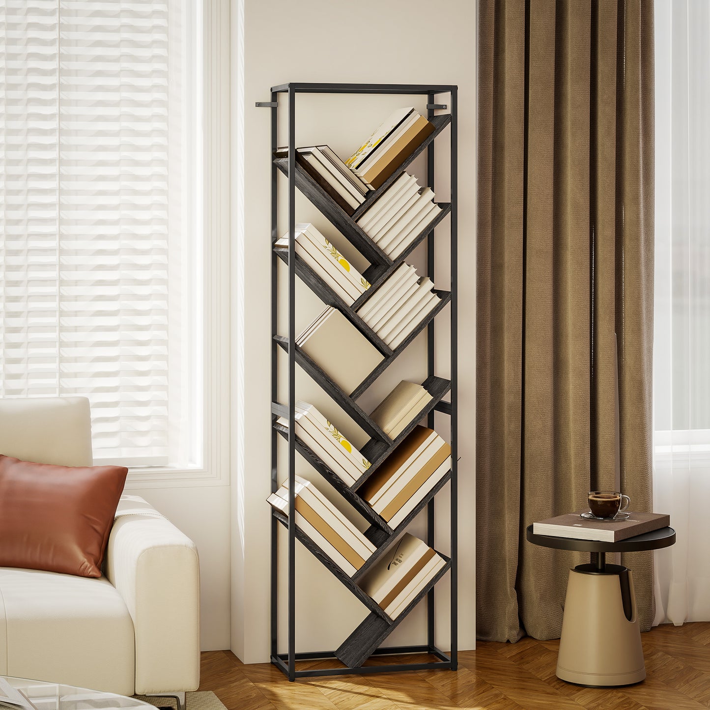 Set of 2 Nesting Side Table with Metal Frame, Rustic Brown