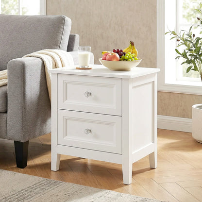 Modern Bedside Table with 2 Drawers, Side Table with Smooth Slides, Bedside Cabinet for Bedroom, Living Room, White