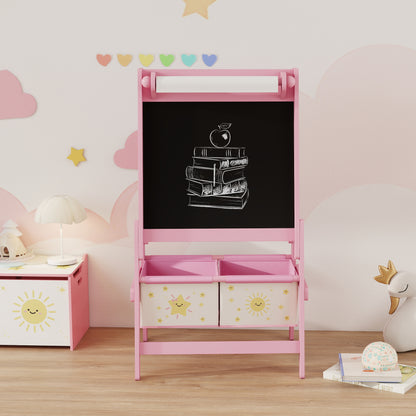 3-in-1 Kids Easel, Double-Sided Art Easel with Paper Roll, Pink