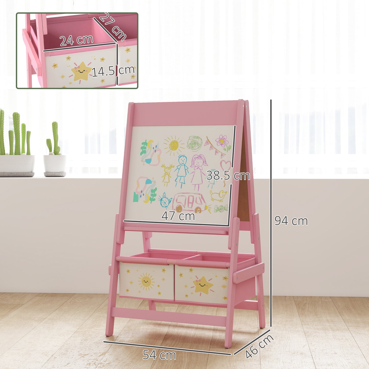 3-in-1 Kids Easel, Double-Sided Art Easel with Paper Roll, Pink