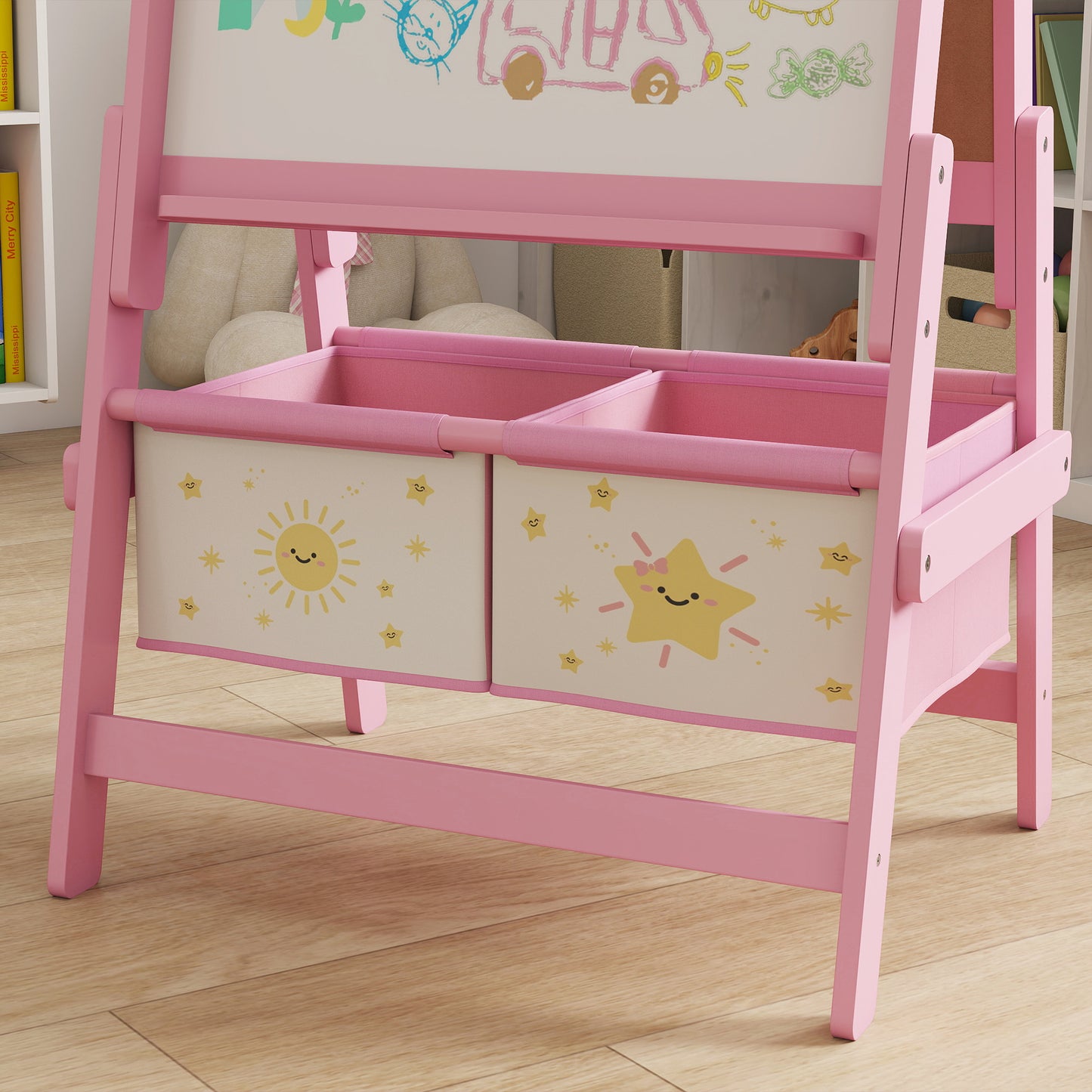 3-in-1 Kids Easel, Double-Sided Art Easel with Paper Roll, Pink