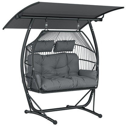 Double Hanging Egg Chair with Canopy, Egg Swing Chair, Dark Grey