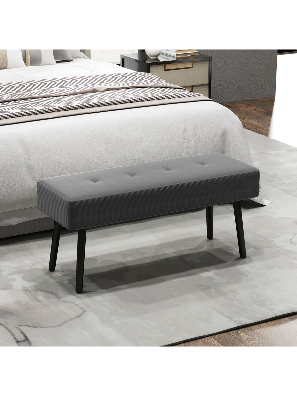 End of Bed Bench with Thick Padding and Steel Legs for Entryway, Grey