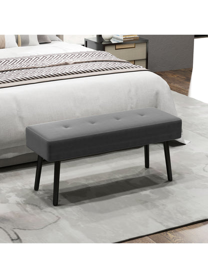 End of Bed Bench with Thick Padding and Steel Legs for Entryway, Grey