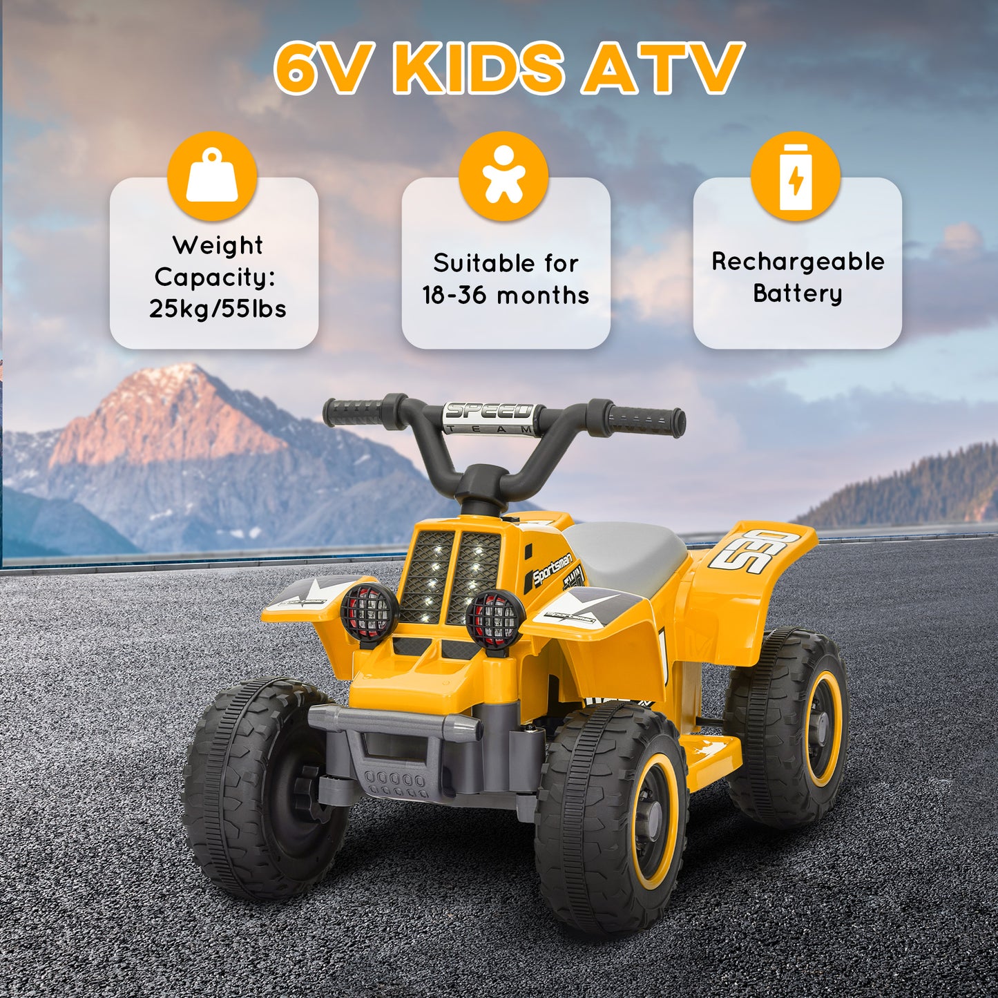 6V Electric Quad Bike for Kids w/ Forward Backward - Yellow