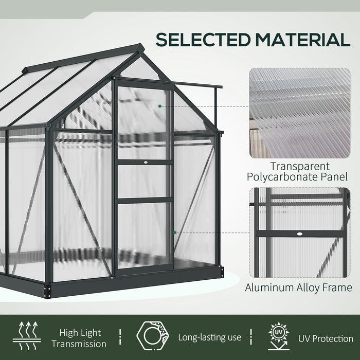 6 x 6 ft Clear Polycarbonate Greenhouse Large Walk-In Green House Garden Plants Grow House w/ Slide Door and Push-Open Window