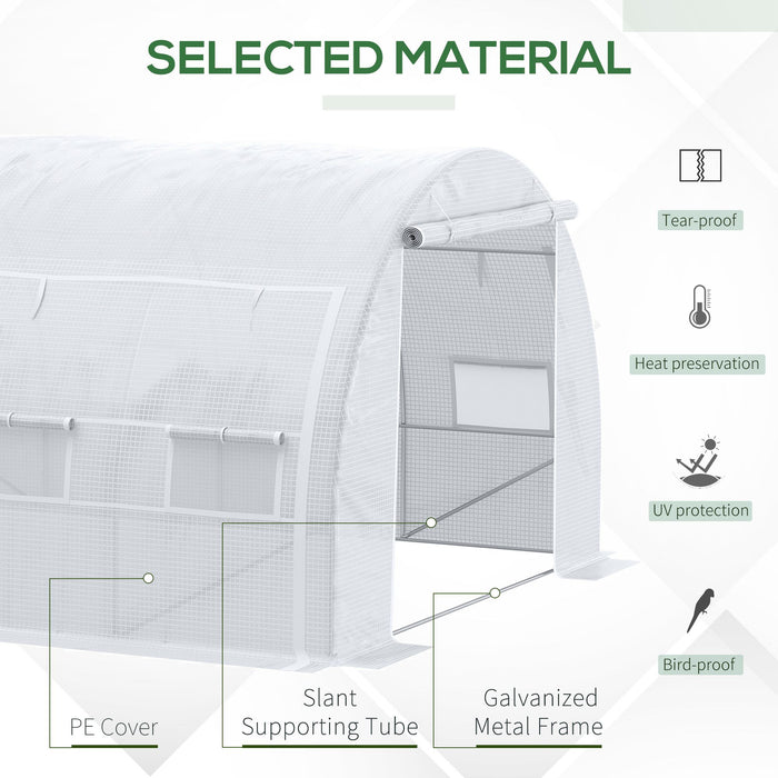 4 x 3 x 2 m Polytunnel Greenhouse with Steel Frame, Reinforced Cover, Zippered Door and 8 Windows for Garden and Backyard, White