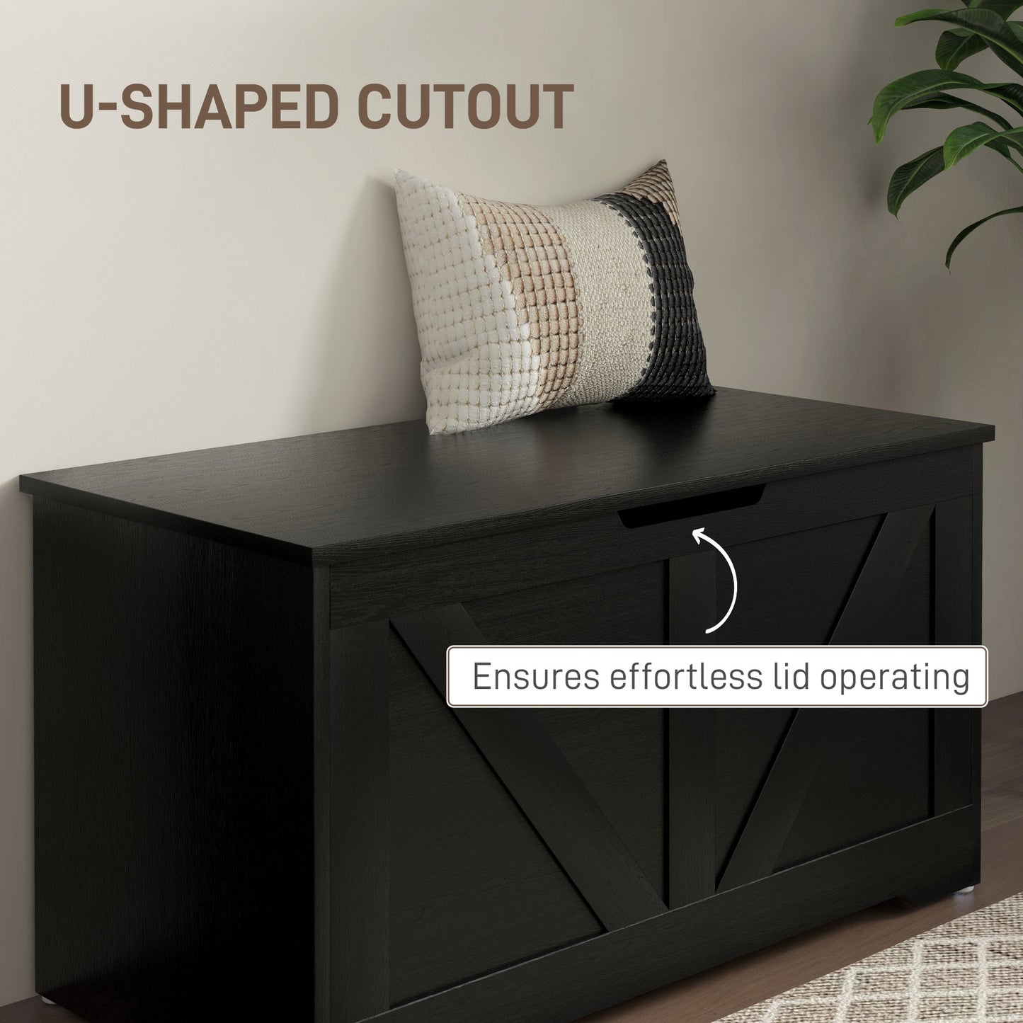 Storage Trunk for Living Room, with Safety Hinges, 80cm, Black
