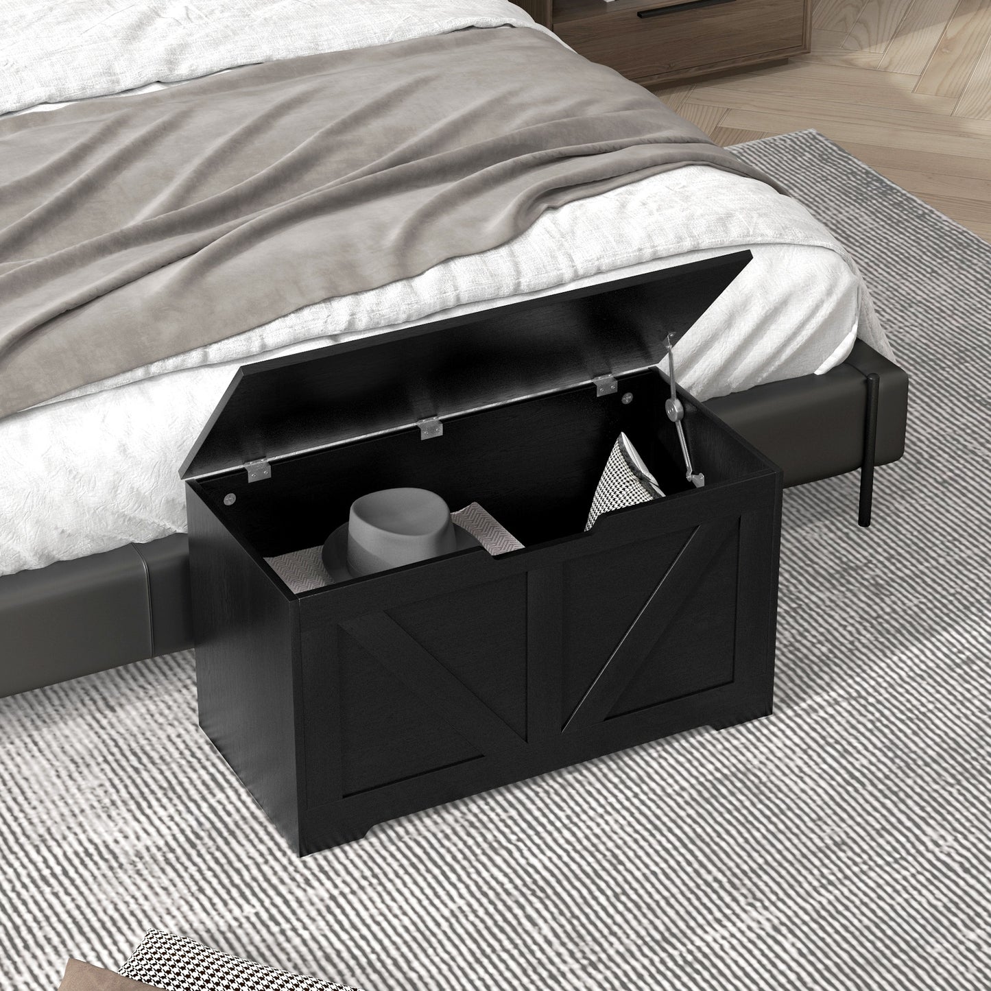 Storage Trunk for Living Room, with Safety Hinges, 80cm, Black