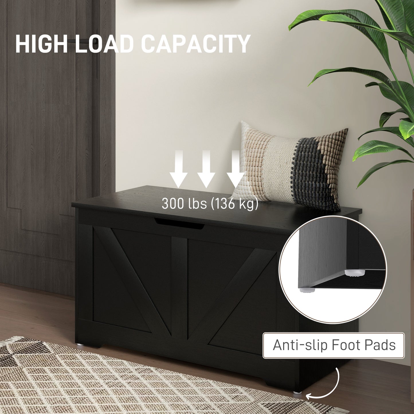 Storage Trunk for Living Room, with Safety Hinges, 80cm, Black