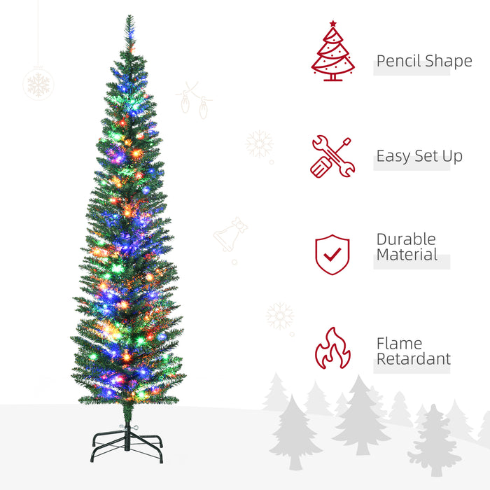 6' Artificial Prelit Christmas Trees Holiday D√©cor with Colourful LED Lights, Pencil Shape, Steel Base