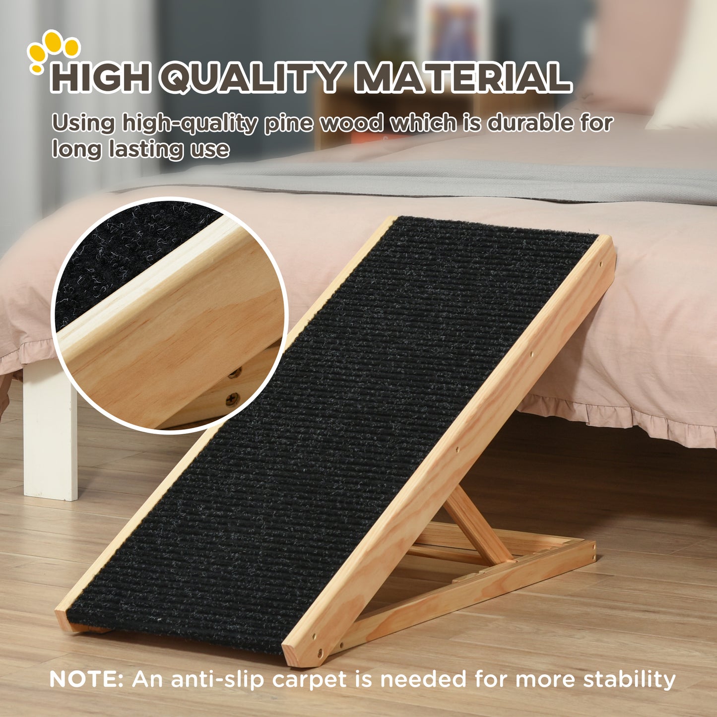 Dog Ramp, Foldable Pet Ramp with 4 Adjustable Heights for Sofa, Bed
