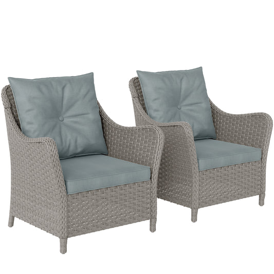2 Pieces Rattan Garden Chairs, Cushioned Rattan Chairs, Light Grey