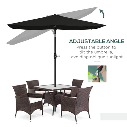 2 x 3(m) Garden Parasol Umbrella, Rectangular Outdoor Market Umbrella Sun Shade with Crank & Push Button Tilt, 6 Ribs, Aluminium Pole, Black