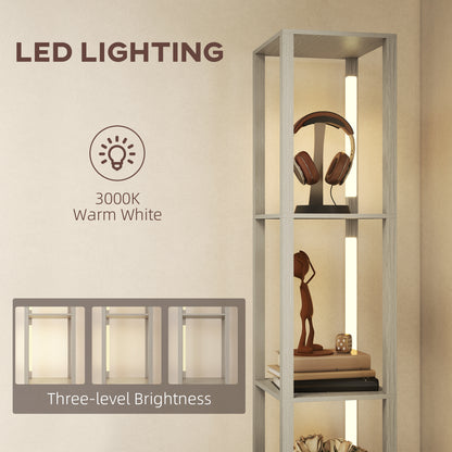 Floor Lamp with Shelves, LED Standing Lamp with Fabric Drawer, Oak