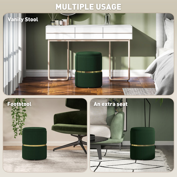 Round Pouffe, Storage Footstool with Cushioned Top, Hidden Space Dark Green