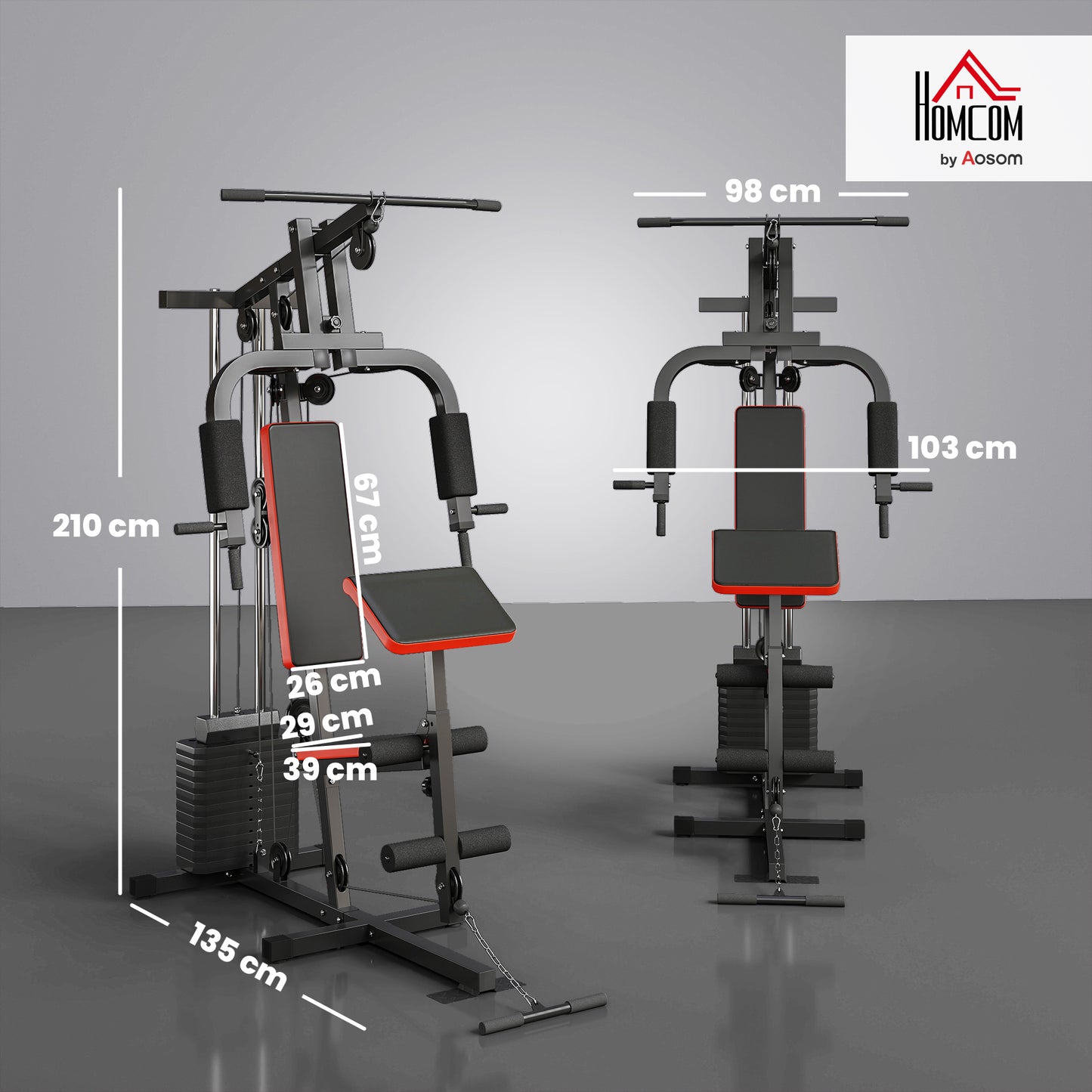 Multi Home Gym Machine with 65kg Weights for Strength Training Black