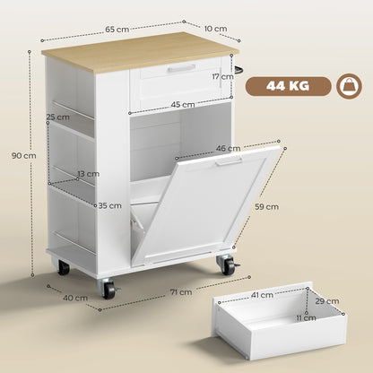 Kitchen Storage Trolley on Wheels with 2 Drawers, White