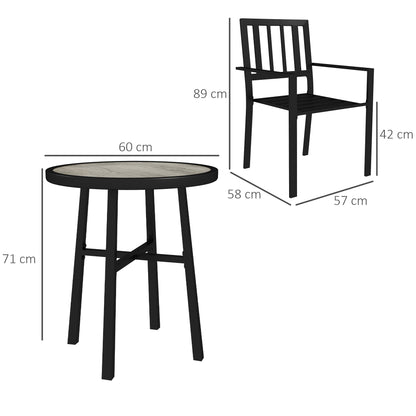 3 Piece Patio Bistro Set with Plastic Top, 2 Stackable Chairs, Grey