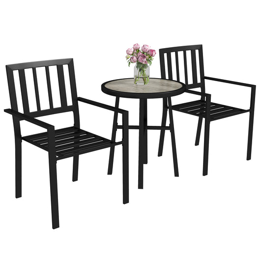 3 Piece Patio Bistro Set with Plastic Top, 2 Stackable Chairs, Grey