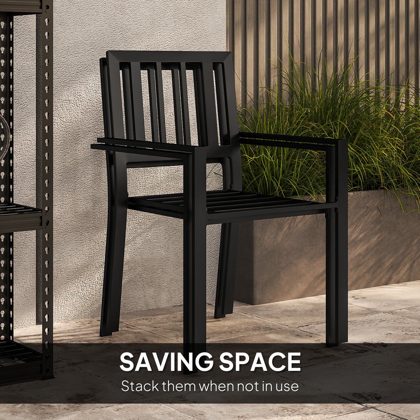 3 Piece Patio Bistro Set with Plastic Top, 2 Stackable Chairs, Grey