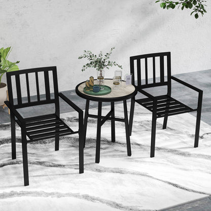 3 Piece Patio Bistro Set with Plastic Top, 2 Stackable Chairs, Grey