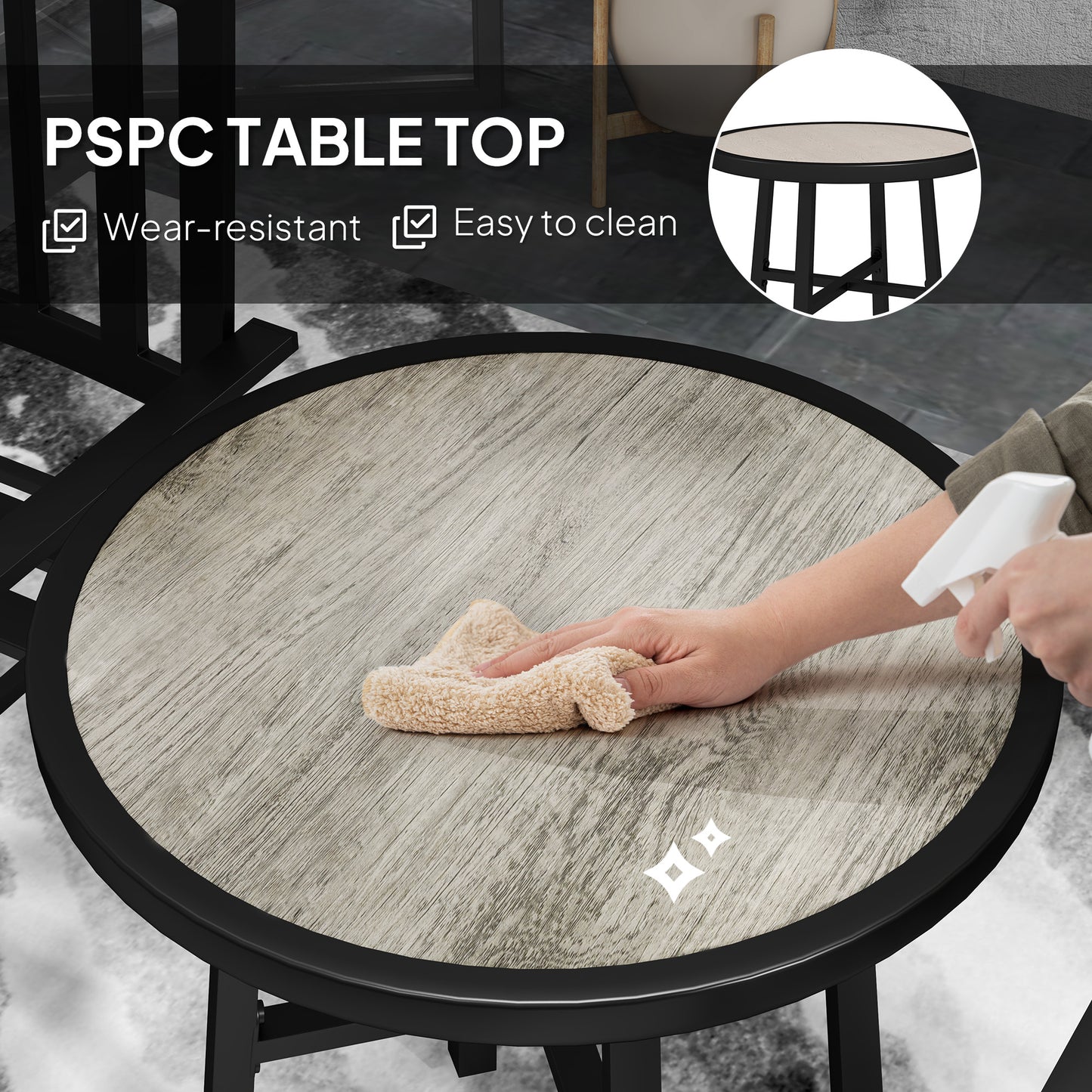 3 Piece Patio Bistro Set with Plastic Top, 2 Stackable Chairs, Grey