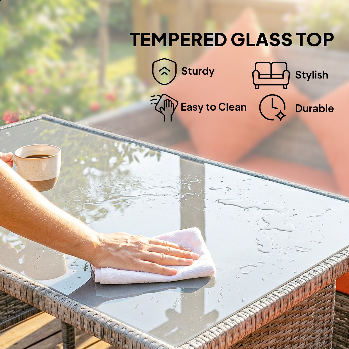 5Pcs Rattan Dining Corner Sofa Set, Garden Furniture Set, Orange