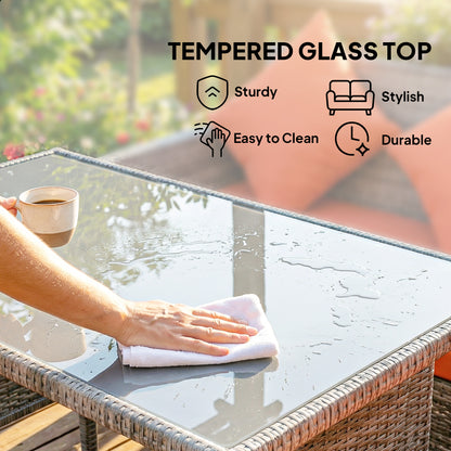 5Pcs Rattan Dining Corner Sofa Set, Garden Furniture Set, Orange