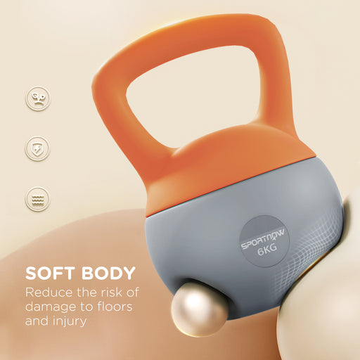 6KG Kettlebell with Soft Body and Non-Slip Handle, Orange and Grey