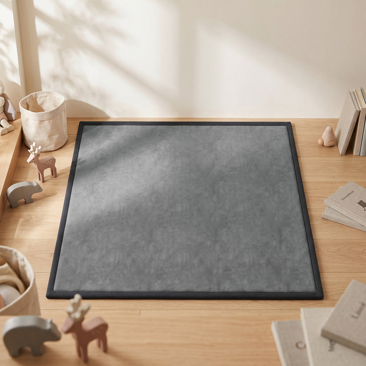 127cm Square Baby Play Mat with 3cm Foam Padding - Dark Grey