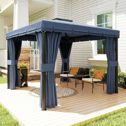 3 x 3(m) Patio Gazebo Garden Shelter w/ Mosquito Netting, Dark Blue