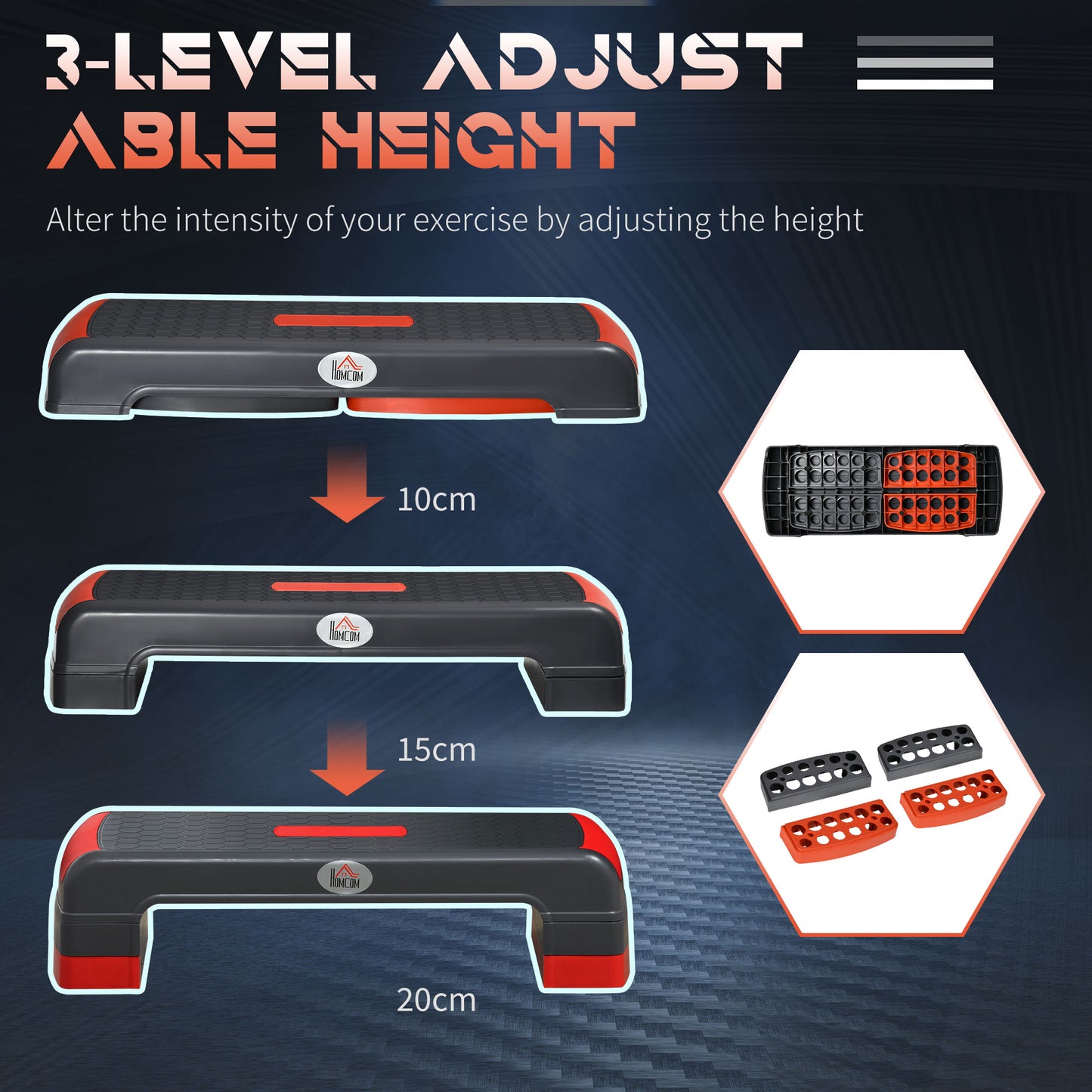 Aerobic Step Three-Level Adjustable Exercise Stepper, Grey and Red