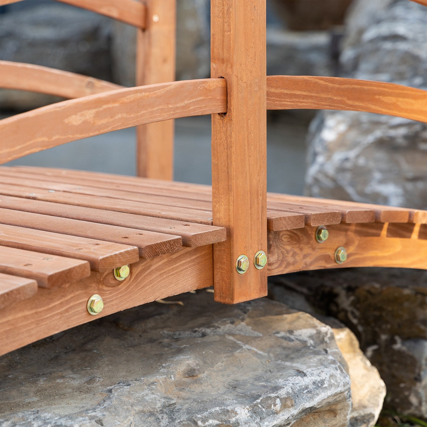 Wooden Garden Bridge with Safety Railings, Classic Arc Footbridge