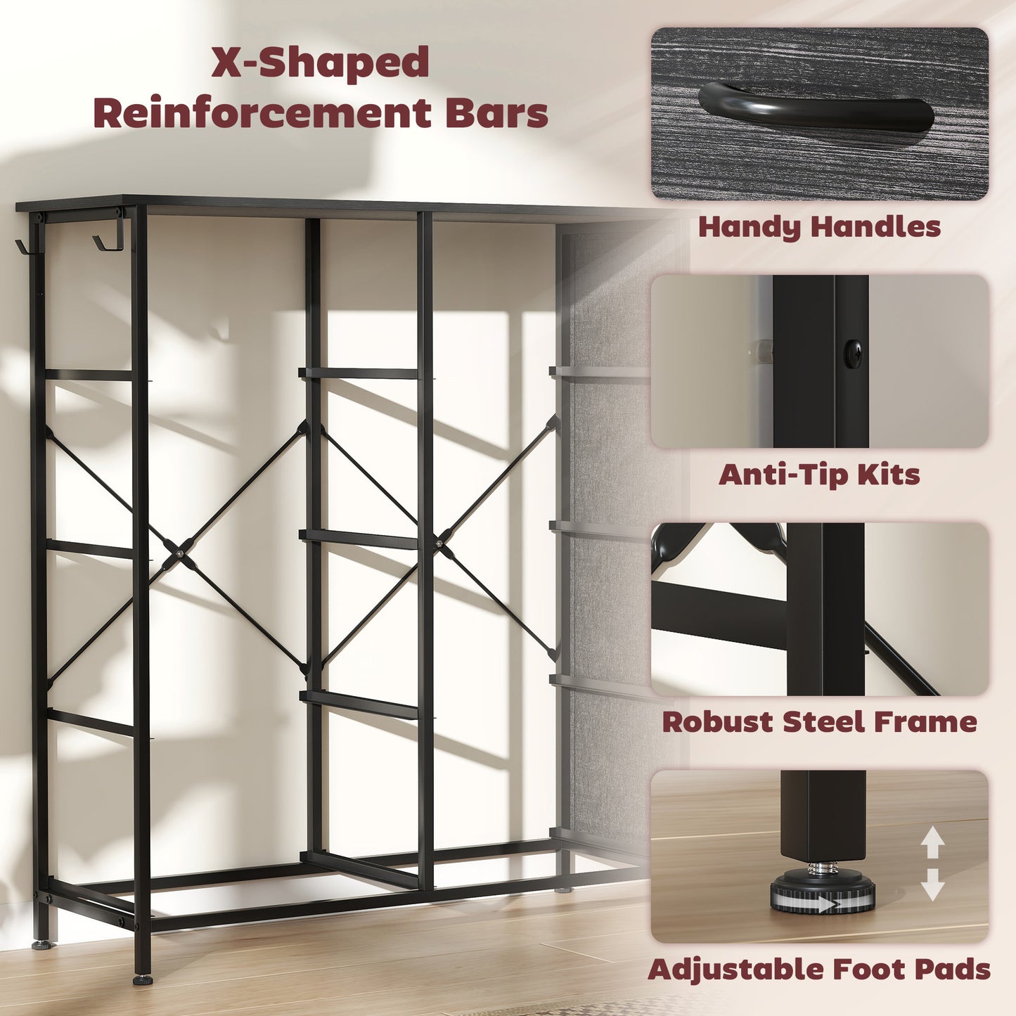 Fabric Chest of Drawers, 8 Drawer Dresser for Bedroom, Black