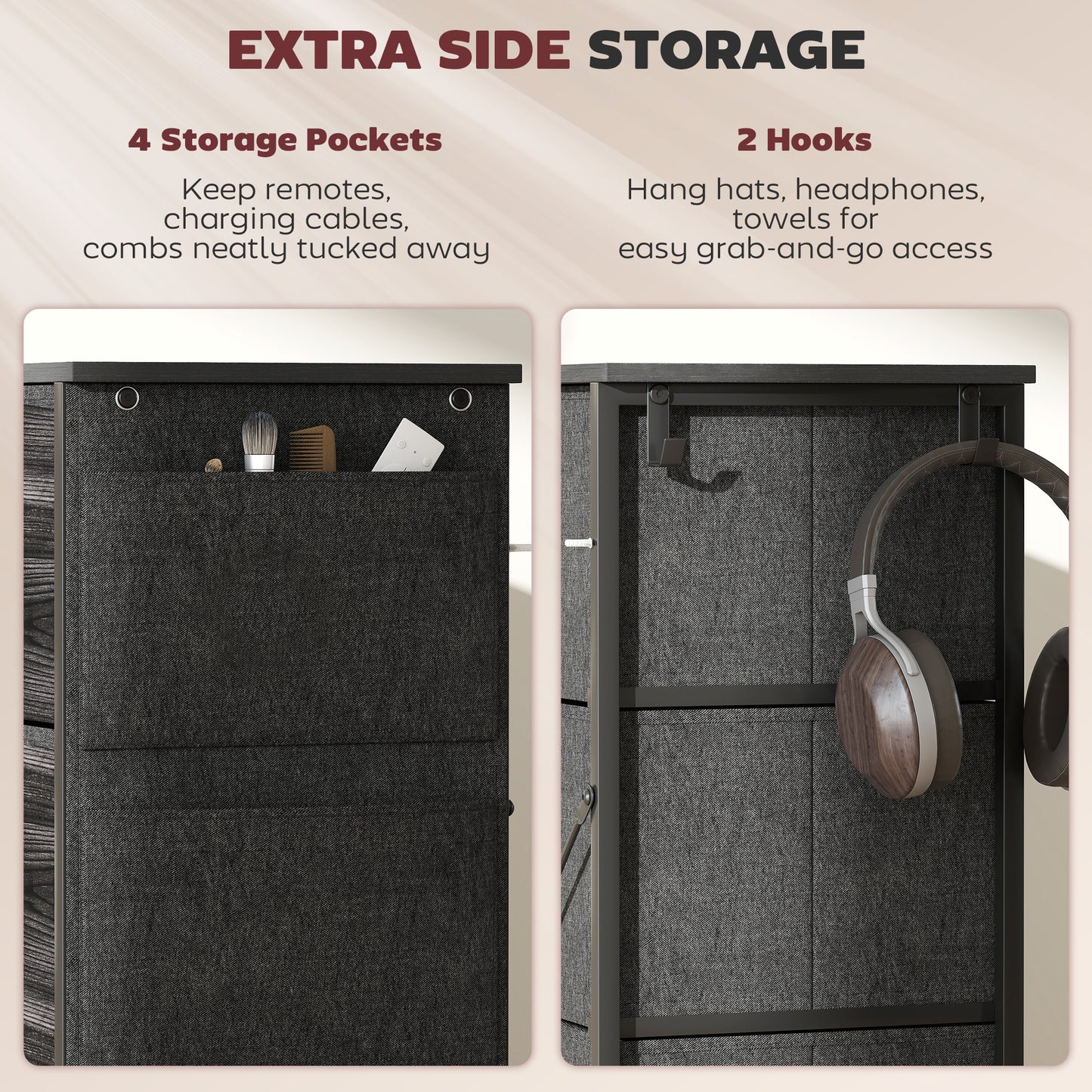 Fabric Chest of Drawers, 8 Drawer Dresser for Bedroom, Black