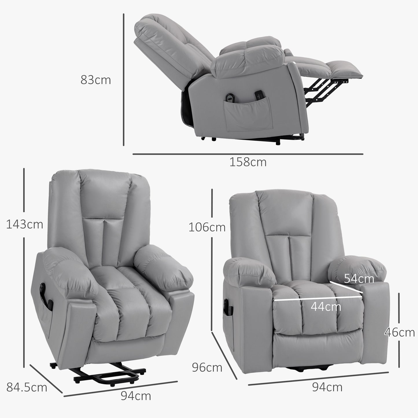 Riser and Recliner Chair for Elderly, Quick Assembly, Charcoal Grey
