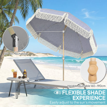 1.7 m Beach Umbrella, Adjustable Height Portable Parasol, Blue