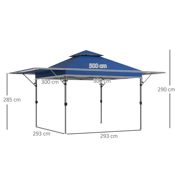 5 x 3(m) Pop Up Gazebo with Extend Dual Awnings, 1 Person Easy up Marquee Party Tent with 1-Button Push, Double Roof, Sandbags,