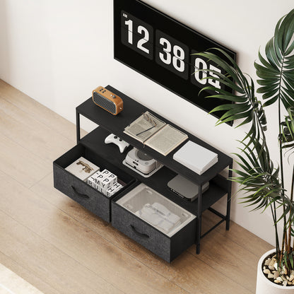 TV Cabinet, TV Console Unit with 2 Foldable Linen Drawers Black
