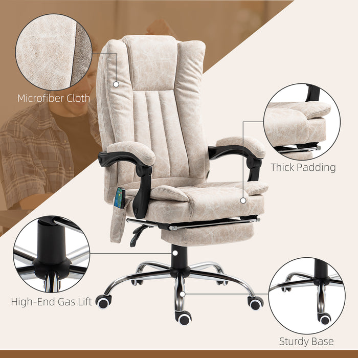 6-Point Vibrating Heat Massage Chair w/ Microfibre Upholstery Cream