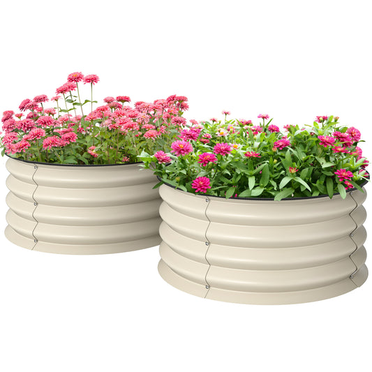 Set of 2 Raised Garden Bed with Safety Edging, Cream White