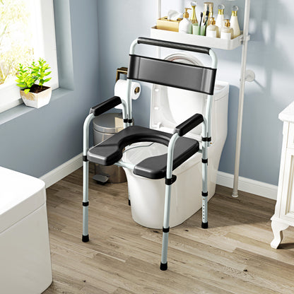 Commode Chair for Elderly w/ Arms and Back, Removable Bucket, Black
