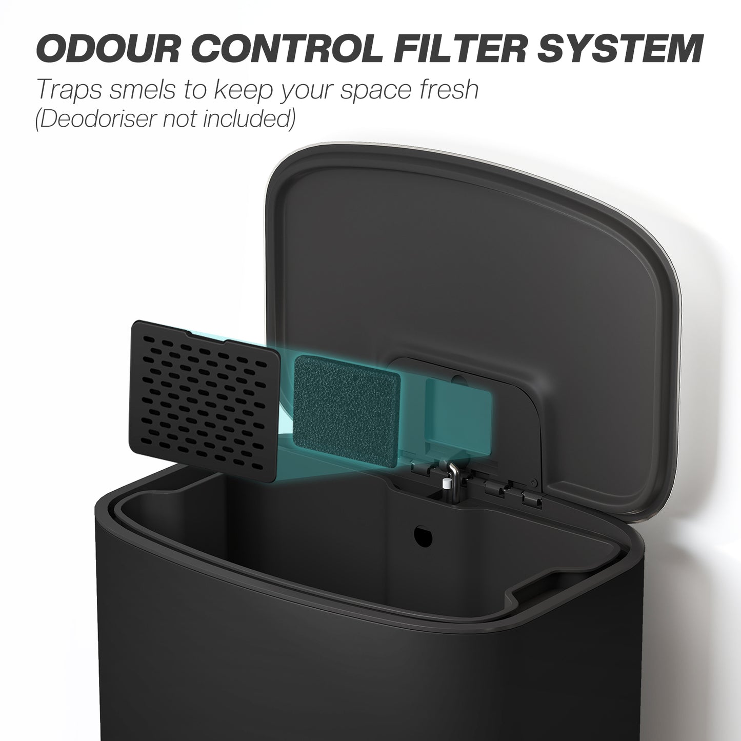 Pedal Bin with Soft-Close Lid, 50L Kitchen Bin with Carry Handle Black